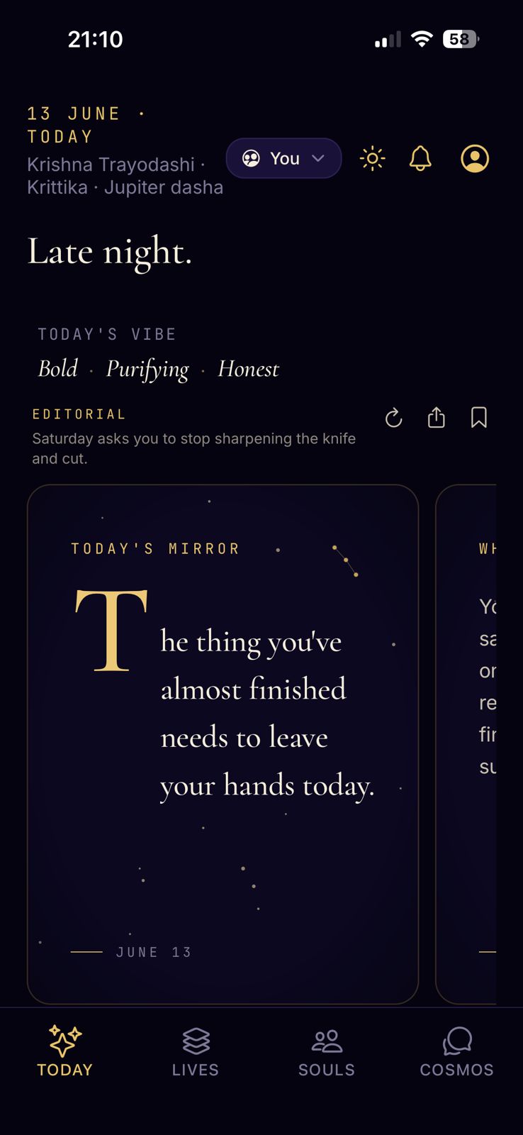 AstroSoul Today screen — your daily reading drawn from your birth chart